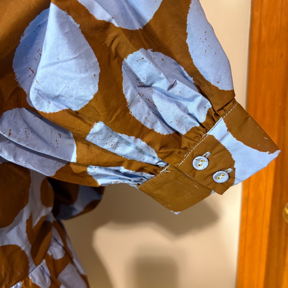 Anthropologie Farm Rio Mini Dress Blue Puff Sleeve Bow Vacay Resort Retro S NWT - Picture 9 of 16